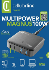 CellularLine Multipower Magnus punjač, ​​100 W, 4xPD, 2xUSB, 2x USB-C (ACHUSBGAN4PD100WK)