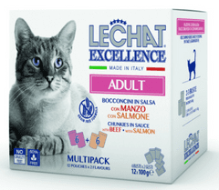 LECHAT EXCELLENCE Adult vlažna hrana za mačke, govedina/losos, 12x100 g