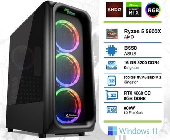 PCplus Gamer stolno računalo, R5 5600X, 16GB, 500GB, RTX4060, W11H (145008)