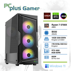 PCplus Igraće stolno računalo, R7 5700X, 16GB, SSD1TB, RTX4060, W11H (145266)