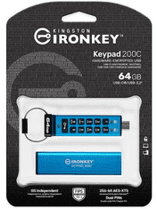 Kingston Ironkey Keypad 200C USB disk, 64GB, USB-C 3.2, FIPS 140-3 Level 3, AES-256 bit, PIN (IKKP200C/64GB)