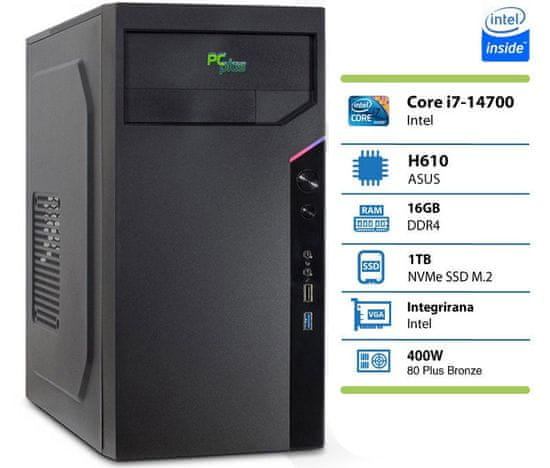 PCplus e-office stolno računalo, i7-14700, 16GB, SSD1TB, DOS (145705)