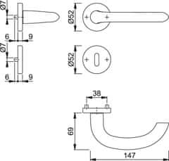 Hoppe Marseille 1138/42KV/42KVS F9 OB KL.3 kvaka s rozetom, aluminij