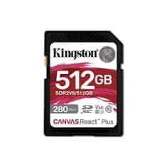 Kingston Canvas React Plus SDXC memorijska kartica, 512 GB, 280/150 MB/s, UHS-II, C10, U3, V60, 4K