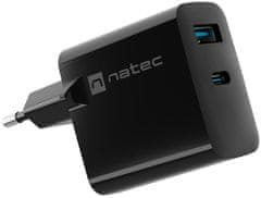 Natec Ribera GaN univerzalni punjač, ​​65 W, USB-A, USB-C, crni