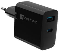 Natec Ribera GaN univerzalni punjač, ​​65 W, USB-A, USB-C, crni