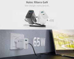 Natec Ribera GaN univerzalni punjač, ​​65 W, USB-A, USB-C, crni