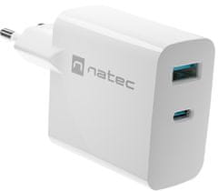 Natec Ribera GaN univerzalni punjač, ​​65 W, USB-A, USB-C, bijeli