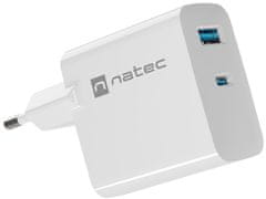 Natec Ribera GaN univerzalni punjač, ​​65 W, USB-A, USB-C, bijeli