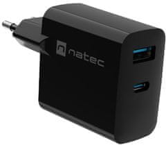 Natec Ribera GaN univerzalni punjač, 45 W, USB-A, USB-C, crni