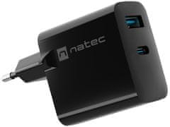 Natec Ribera GaN univerzalni punjač, 45 W, USB-A, USB-C, crni