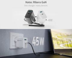 Natec Ribera GaN univerzalni punjač, 45 W, USB-A, USB-C, crni