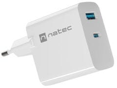 Natec Ribera GaN univerzalni punjač, ​​45 W, USB-A, USB-C, bijela