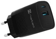 Natec Ribera GaN univerzalni punjač, 30 W, USB-A, USB-C, crna