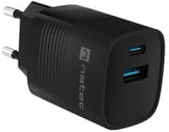 Natec Ribera GaN univerzalni punjač, 30 W, USB-A, USB-C, crna