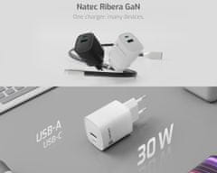 Natec Ribera GaN univerzalni punjač, 30 W, USB-A, USB-C, crna