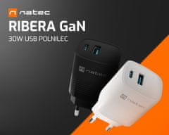 Natec Ribera GaN univerzalni punjač, 30 W, USB-A, USB-C, crna