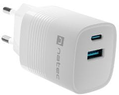 Natec Ribera GaN univerzalni punjač, ​​30 W, USB-A, USB-C, bijela