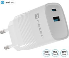 Natec Ribera GaN univerzalni punjač, ​​30 W, USB-A, USB-C, bijela