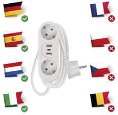 EMOS P0221U produžni kabel 1,5 m, 2 utičnice + 2 USB A + 1 USB C, 1,5 mm2