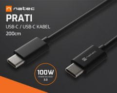 Natec Prati kabel USB-C, 100 W, 200 cm, univerzalni, crni