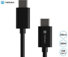 Natec Prati kabel USB-C, 100 W, 200 cm, univerzalni, crni