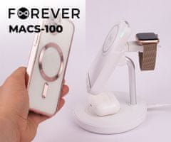 Forever MACS-100 bežična stanica za punjenje s power bankom, 5u1, bijela (GSM173083)