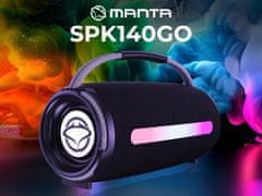 Manta SPK140GO prijenosni zvučnik, BT 5.3, FM Radio, 20W, TWS, baterija, RGB LED, ručka za nošenje, crn