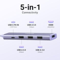 Ugreen Revodok 5u1 Hub adapter, USB-C, ljubičica