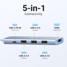 Ugreen Revodok 5u1 Hub adapter, USB-C, plavi