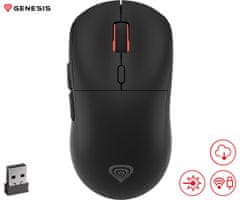 Genesis Zircon XIII bežični miš, gaming, 26,000DPI, 2,4 GHz/USB-C, 7 tipki, baterija, crna