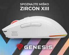 Genesis Zircon XIII bežični miš, gaming, 26,000DPI, 2,4GHz/USB-C, 7 tipki, baterija, bijeli