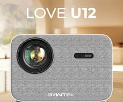 Byintek Love U12 prijenosni LED projektor, Android, WiFi, BT5.0, 800 ANSI lumena, AUTO Fokus, USB/HDMI/AUX/RJ-45, daljinski