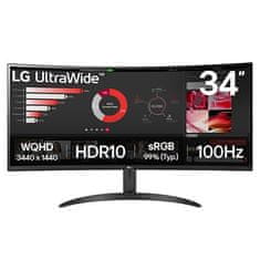 LG 34WR50QK-B UltraWide™ monitor, 86,36 cm, UWQHD, VA, zakrivljeni, crni