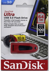 SanDisk USB ključ Ultra USB 3.0, 64 GB, crveni