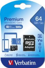 Verbatim microSD kartica, 64 GB, HC Class 10, adapter