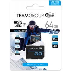 TeamGroup Go microSDXC memorijska kartica, 64 GB, U3 + SD adapter