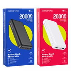 Borofone BJ3A prijenosna baterija, 20000 mAh, 2x USB, bijela