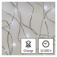 EMOS LED božićni nano lanac, 10 m, vanjski i unutarnji, hladno bijeli, timer, srebrni