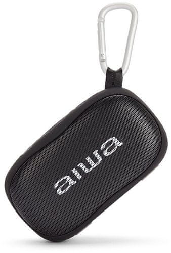 elegantan prijenosni zvučnik aiwa BS-110 bluetooth aux i ulaz hands-free funkcija mikrofon vješalica baterija 1200 mAh trajanje baterije 5 sati punjenja