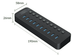Orico CT2U3-10AB USB hub sa 10 portova, USB 3.0, s prekidačima, vanjsko napajanje, crna (CT2U3-10AB-EU-BK-BP)