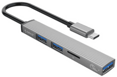 priključna stanica USB-C 4 v 1, 1x USB 3.0, 2x USB 2.0, TF, 0.15m, aluminij, siva (AH-12F-GY-BP)