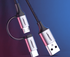 Ugreen kabel USB-A na Micro USB i USB-C, pleten, 1 m (30875)