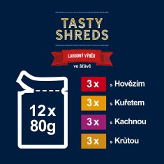 Felix Tasty Shreds izbor s govedinom, piletinom, patkom, puretinom u soku, 72 x 80 g