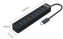 Orico TWC3-7A USB-C hub, 7 ulaza, USB 3.0, 0,15 m, crna (TWC3-7A-BK-EP)