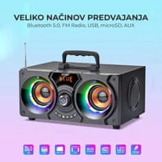 Manta MMS10 karaoke zvučni sustav, prijenosni, BT 5.0, 40W, STEREO 2.2, TWS, RGB LED, FM, USB/microSD/AUX, crna