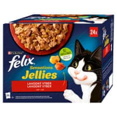 Felix Sensations Jellies govedina s rajčicom, piletina s mrkvom, patka, janjetina u želeu, 96 x 85 g