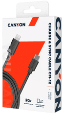 Canyon CFI-12 USB-C - Lightning kabel , PD 20W, crna (CNE-CFI12B)